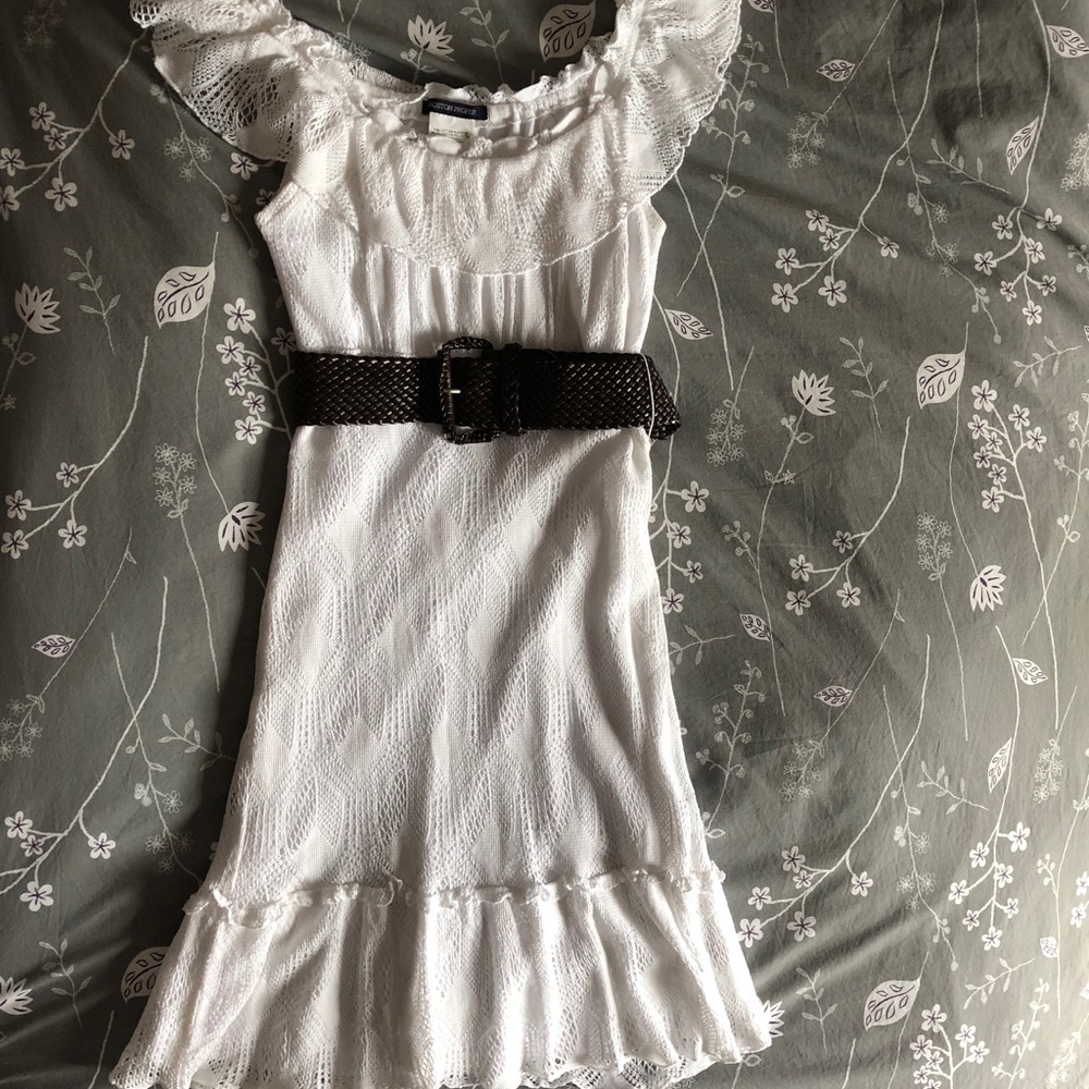 Boston Proper White Crochet Dress w/belt Size 2